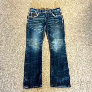 Mens Rock Revival Jeans 33x34 Blue Grotto Boot